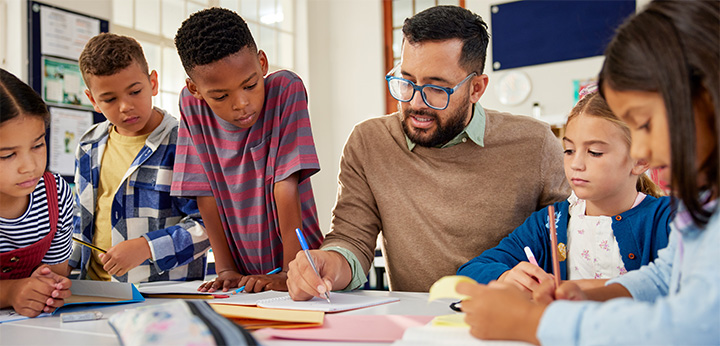 Teacher with students